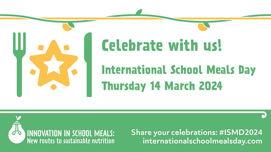 Logo des Internationalen Tages der Schulverpflegung 2024. Celebrate with us.