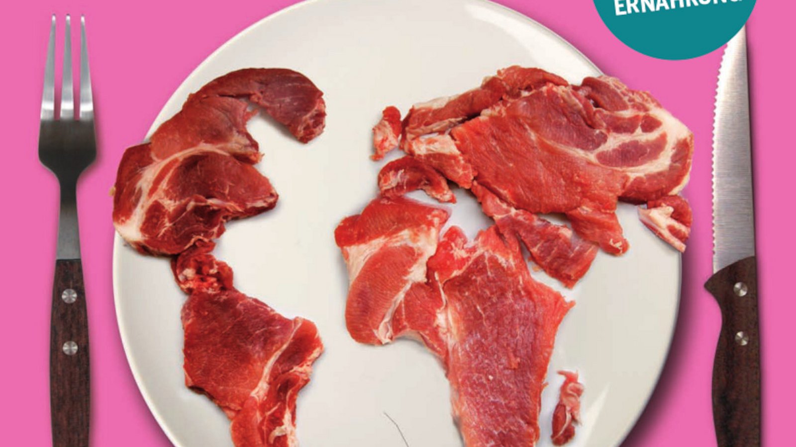 Titelfoto Fleischatlas 2021, Teller mit Fleisch in Form der Erdteile